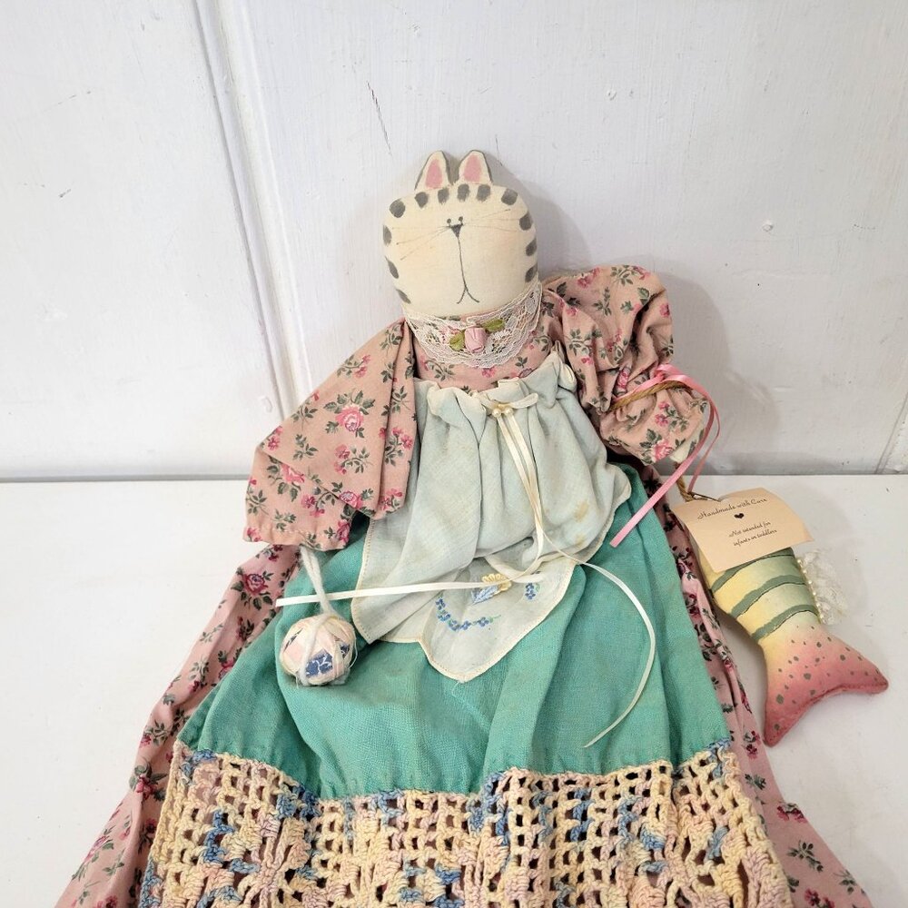 Cat Folk Doll Rag Doll Handmade Vintage Artist Doll - Picture 2 of 6
